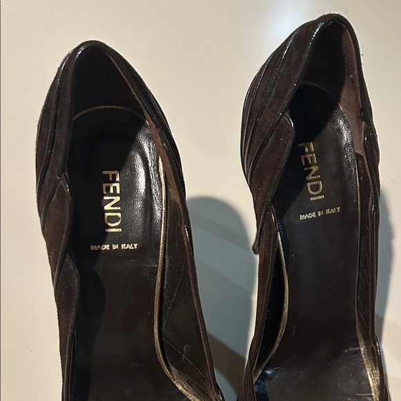 Fendi Brown Suede Peep-Toe Heels - Picture 3 of 11